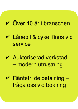 ✔ Auktoriserad verkstad – modern utrustning ✔ Lånebil finns vid längre service ✔ Över 40 år i branschen